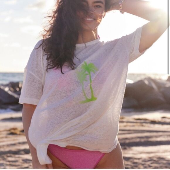 NWT Aerie Palm Trees Linen Blend T-Shirt size Medium - Picture 2 of 10